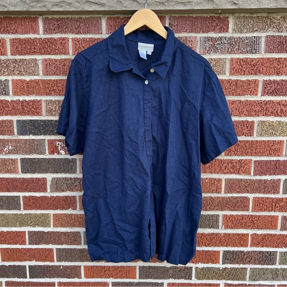 Coldwater Creek Navy Blue Short Sleeve Casual Button Down Shirt